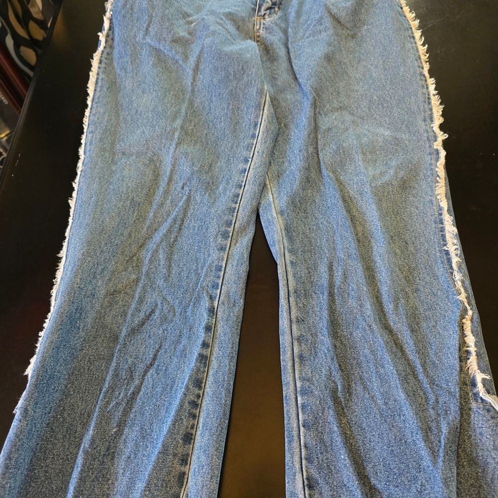 Rock‎ & Rose Distressed Fringe Blue Denim Jeans 100% Cotton - Size 9